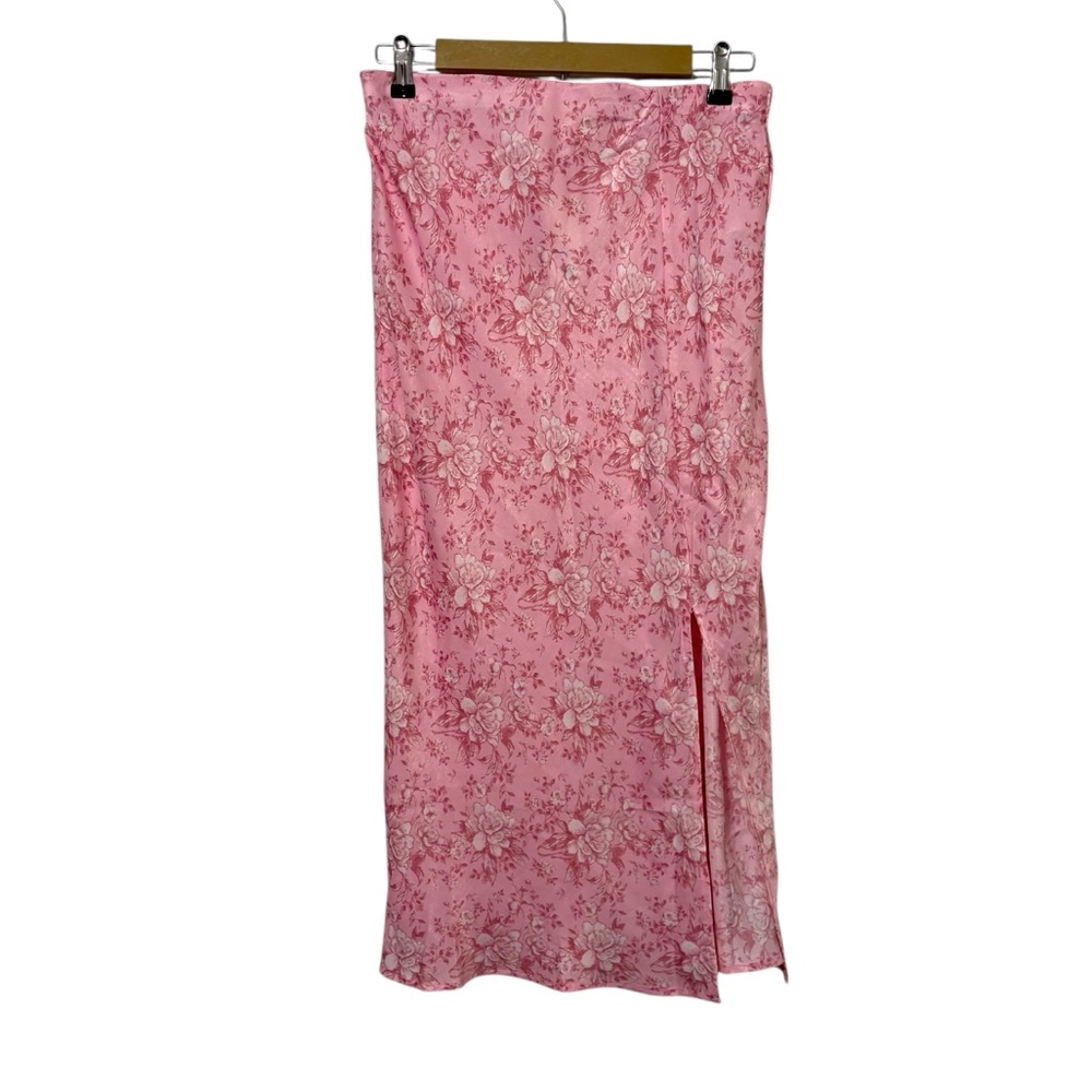 NEW Audrey Parksโ Francescaโs Size Large Pink Floral Satin Midi Skirt Feminine